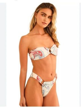 Dippin' Daisy's Strapless Marble-Print Bikini in Cream, Pink & Blue